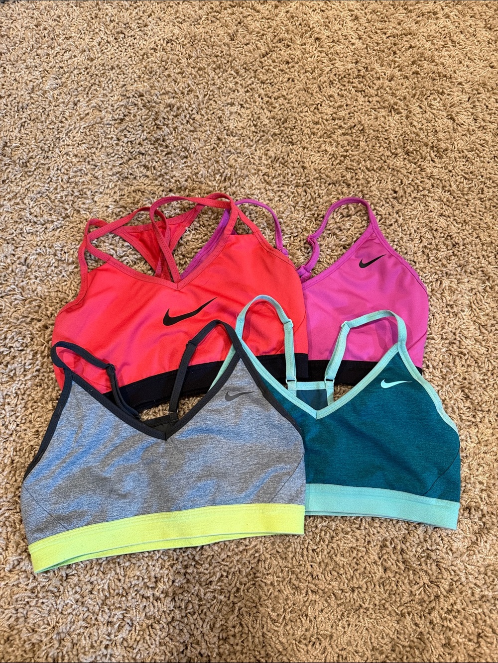 Nike Women's Multi-Color Racerback Sports Bras - Pink, Coral, Teal, Gray